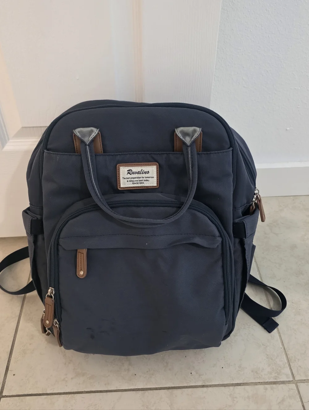Ruvalino Diaper Bag Backpack Navy Blue Multi-Pocket Baby Bag Travel Organizer